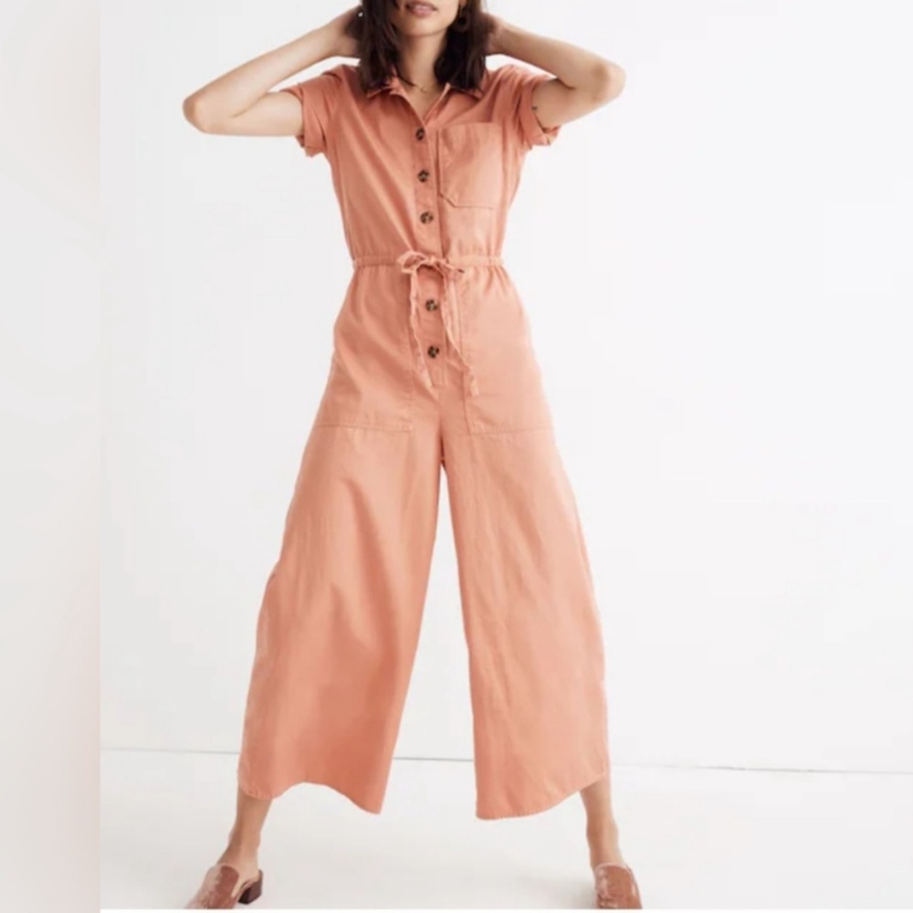 Madewell Jumpsuit Wide Leg Utility Short Sleeve Elastic Drawstring Waist Cotton